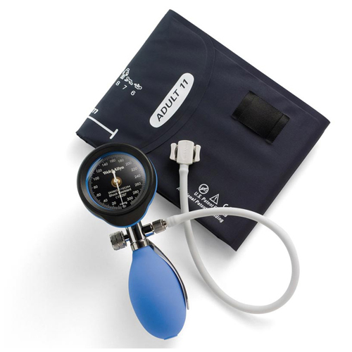 Welch Allyn® – Sfigmomanometro aneroide DuraShock DS55, rifiniture blu, bracciale per pazienti adulti FlexiPort (1 tubo) e custodia con zip