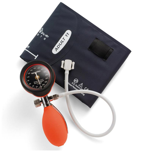 Welch Allyn® – Sfigmomanometro aneroide DuraShock DS55, rifiniture rosse, bracciale per pazienti adulti FlexiPort (1 tubo) e custodia con zip
